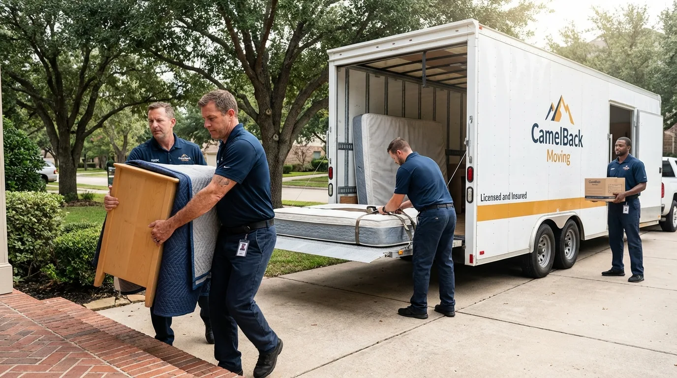 Crew loading residential truck for cross-state move from Spindale, NC
