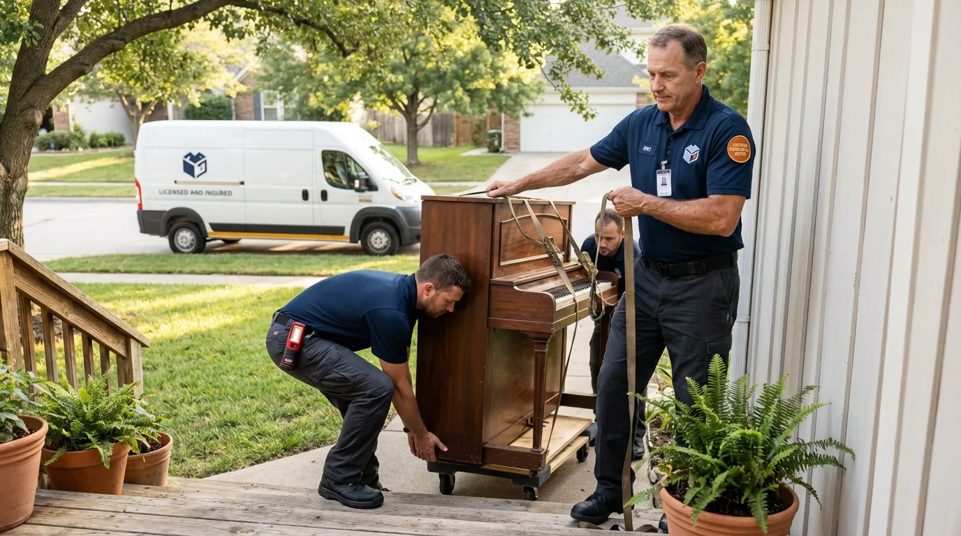 Licensed piano movers securing grand piano in Spindale, NC